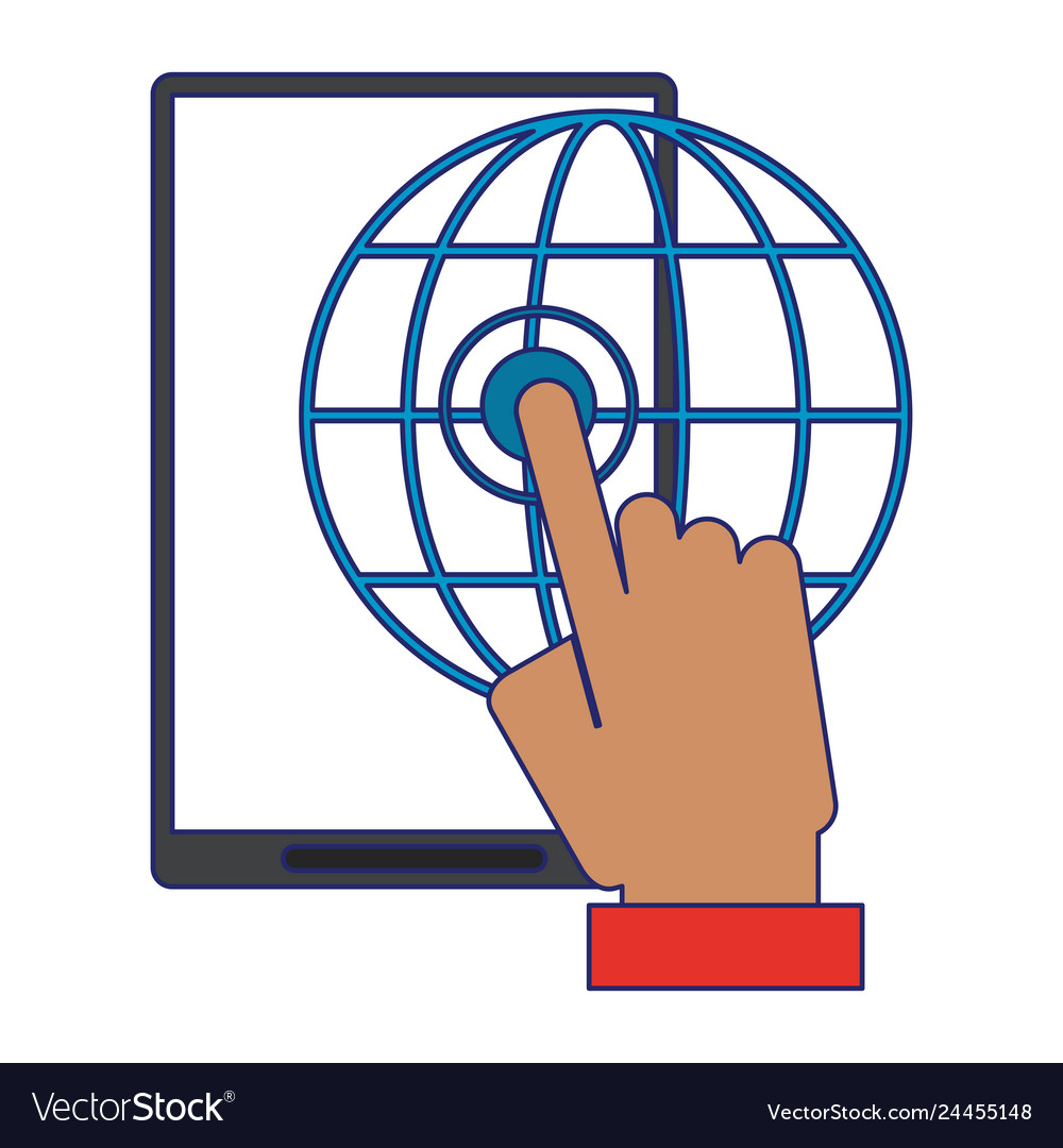 Hand berührendes Smartphone mit globalem Spehre-Symbol vector image Hand berührendes Smartphone mit globalem Spehre-Symbol