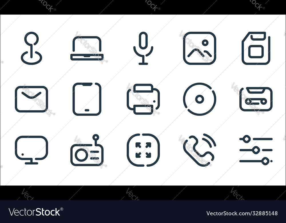 Multimedia line icons linear set quality vector image Multimedia line icons linear set quality