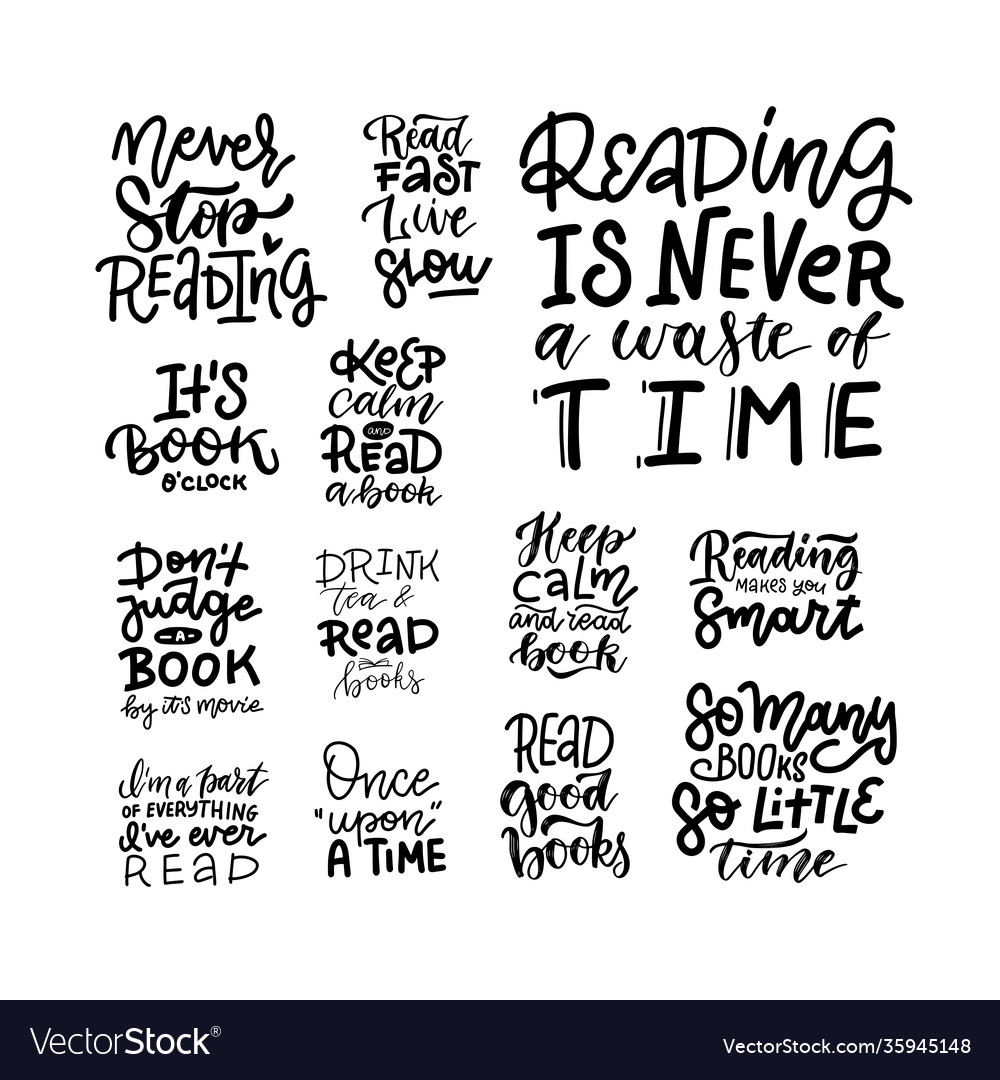 Reading books - positive quote lettering set vector image Reading books - positive quote lettering set