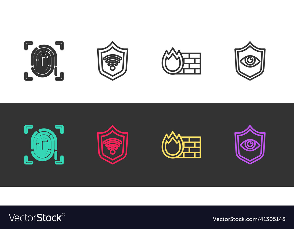 Set line fingerprint shield with wifi wireless vector image Set line fingerprint shield with wifi wireless