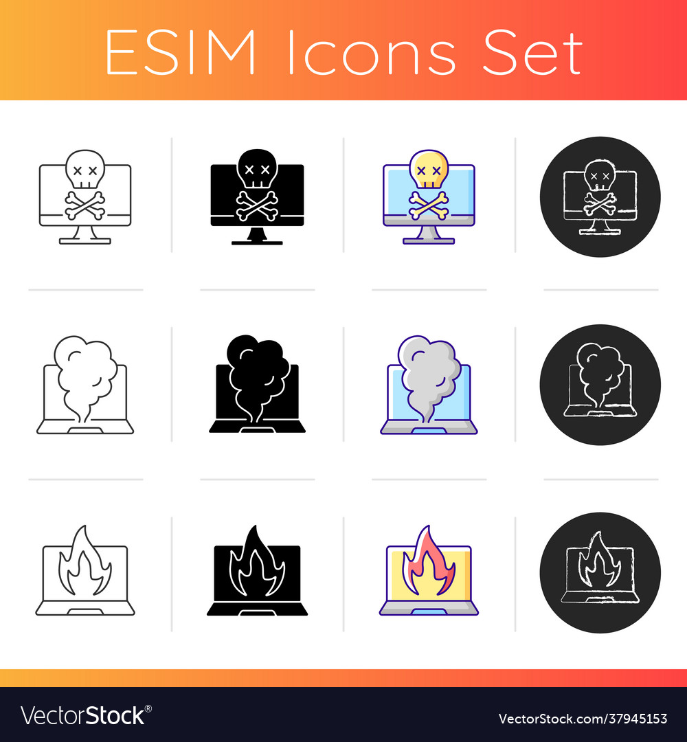 Computer crash icons set vector image Computer crash icons set