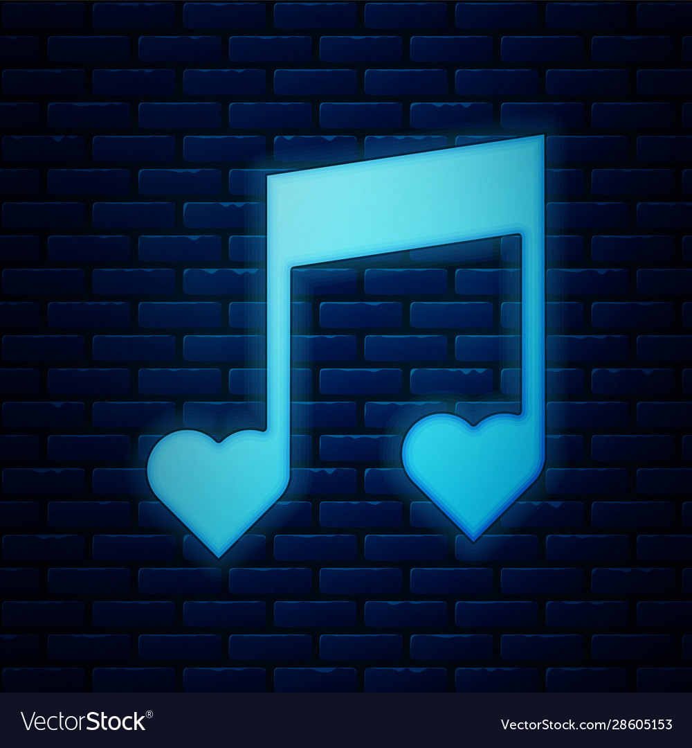 Glowing neon music note tone with hearts icon vector image Glowing neon music note tone with hearts icon