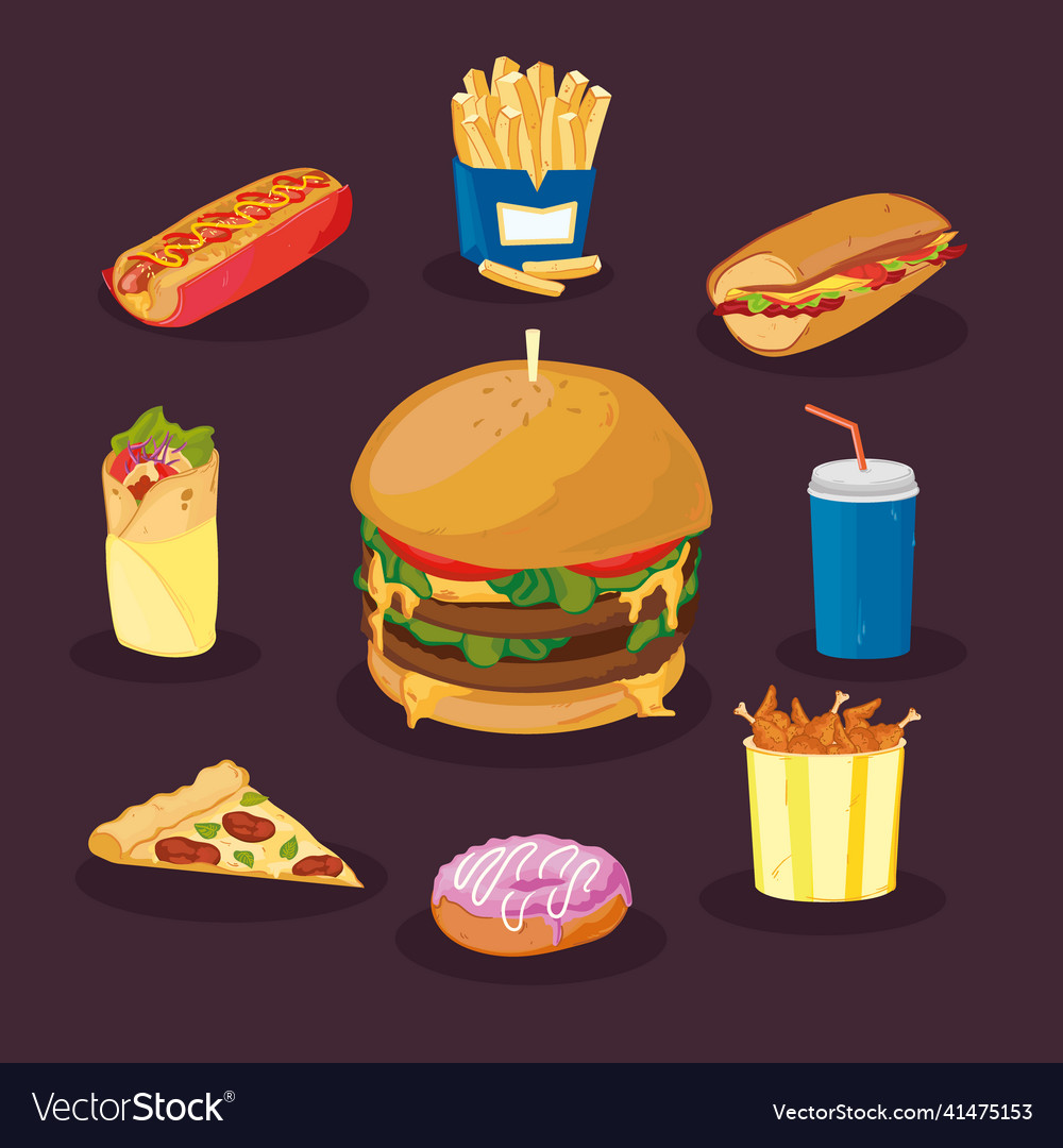 nine-fast-food-plates-royalty-free-vector-image