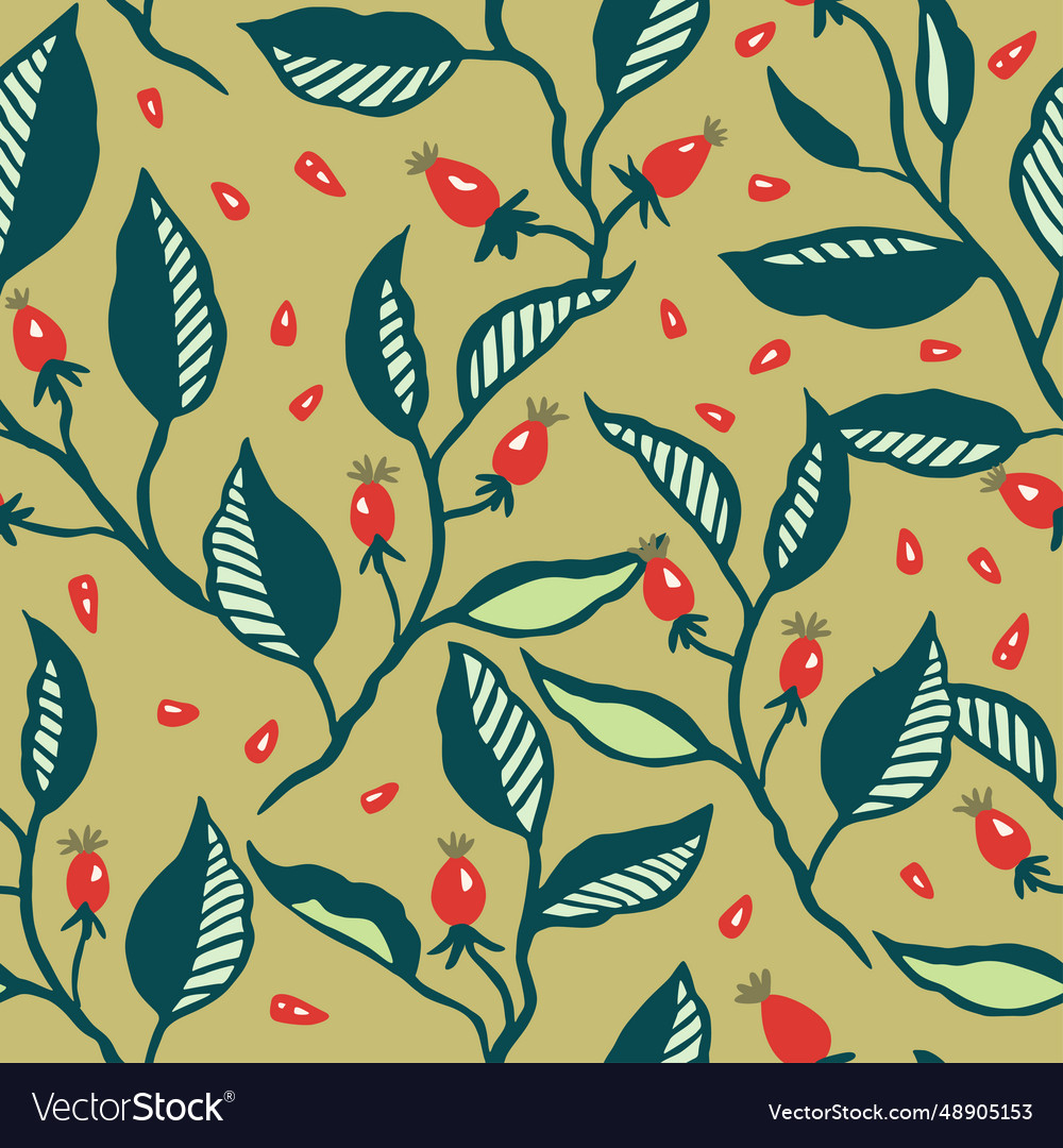 Seamless pattern with dynamic stylizes branches