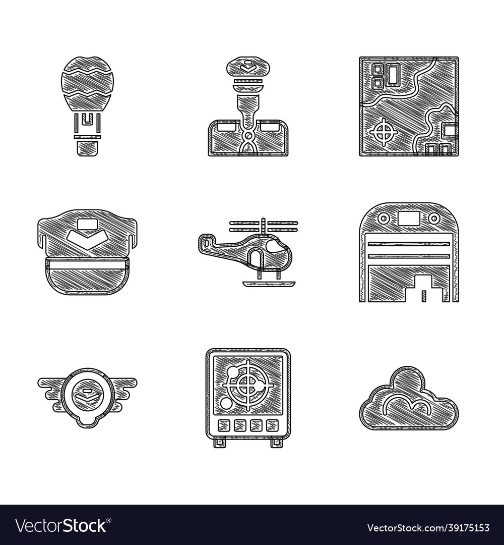 Set helicopter radar with targets on monitor Vector Image