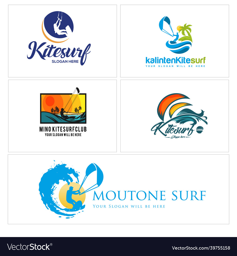 A set of kiteboarding sport beach logo design