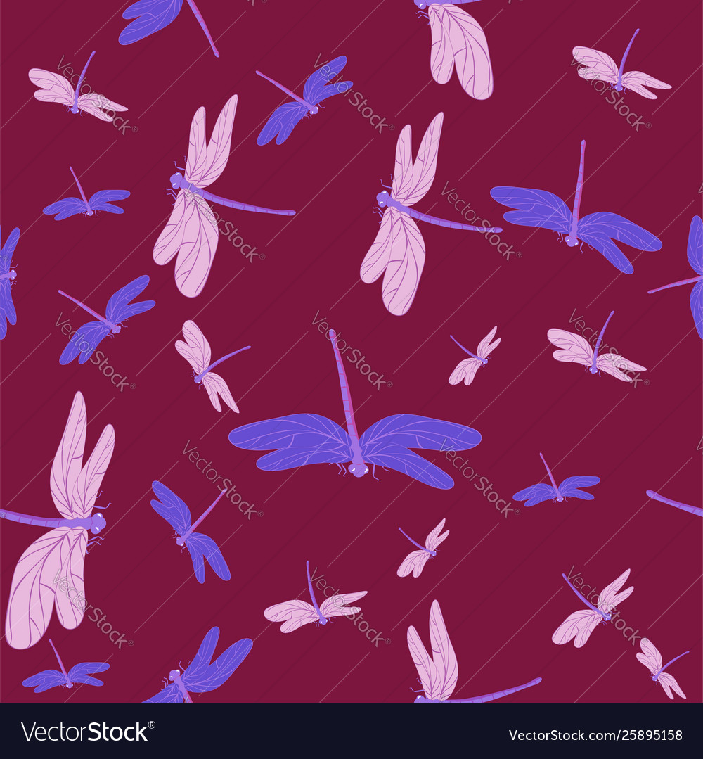 Burgundy seamless stexture with dragonflies Vector Image