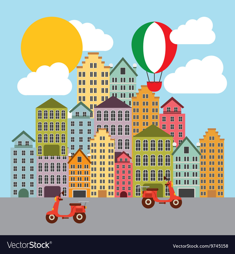 Hot air balloon and city italy culture design