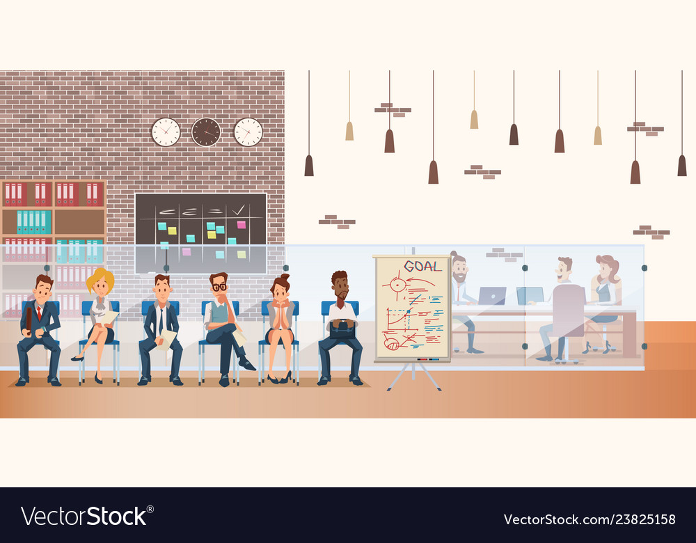 Queue of candidate on chair wait for job interview vector image Queue of candidate on chair wait for job interview