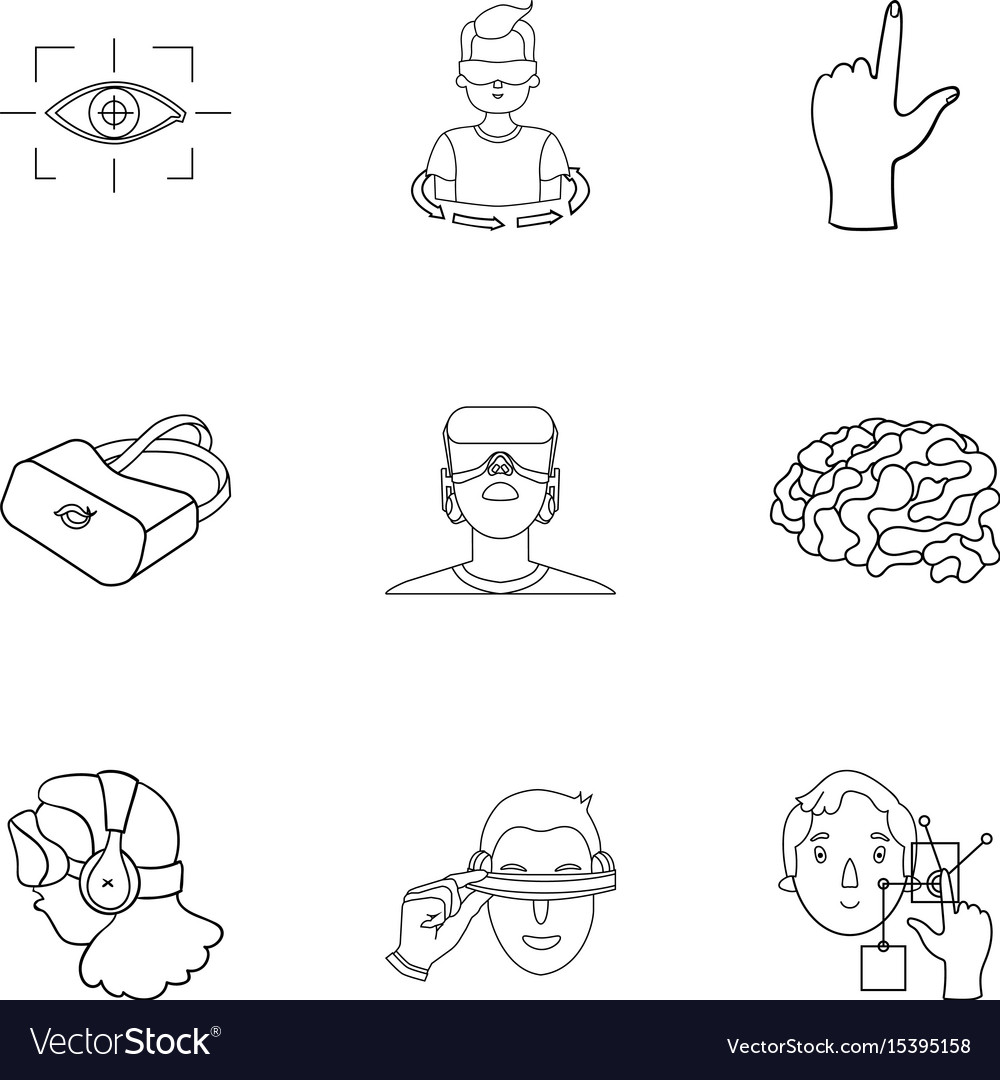 Virtual reality set icons in outline style big