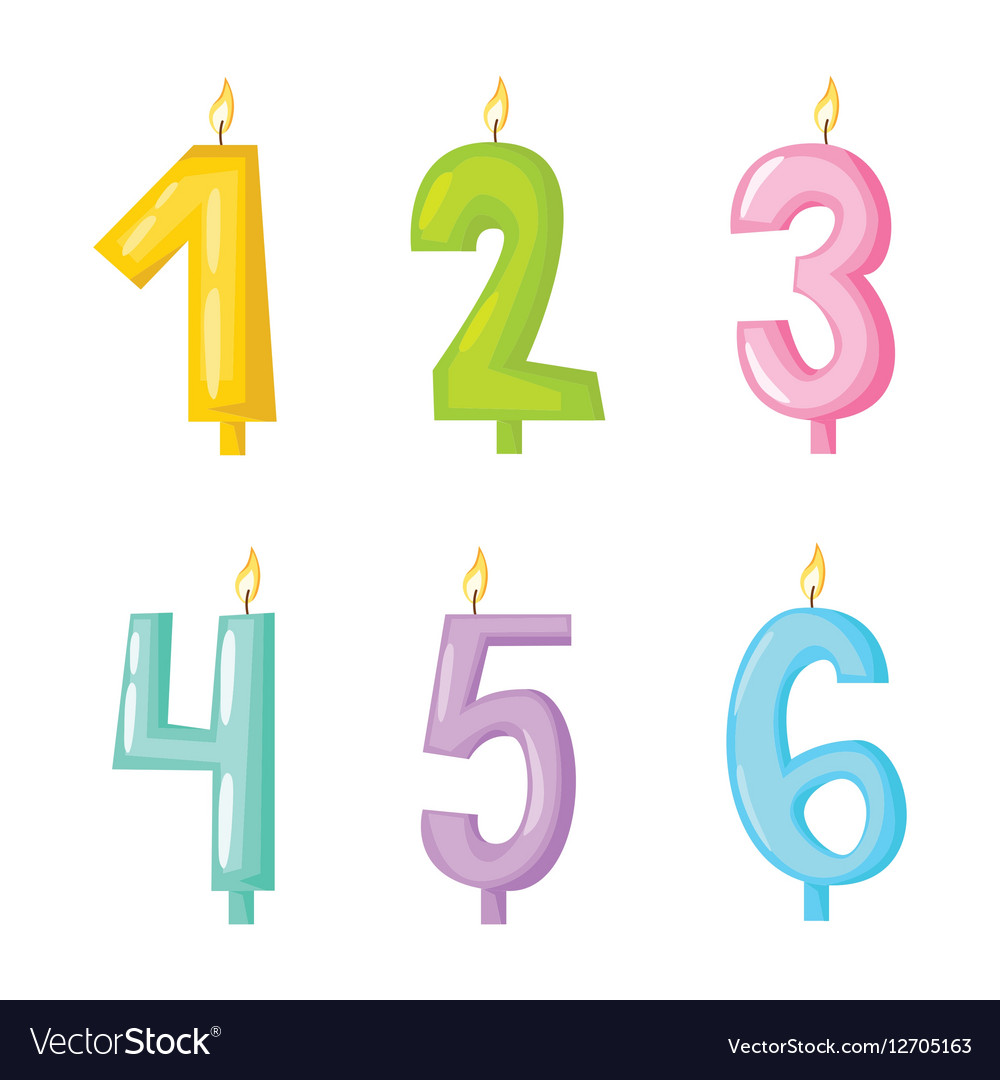 Candle Numbers With Fire Royalty Free Vector Image