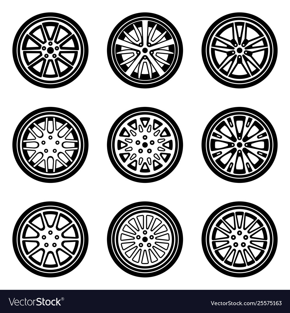 Car wheel parts flat icons