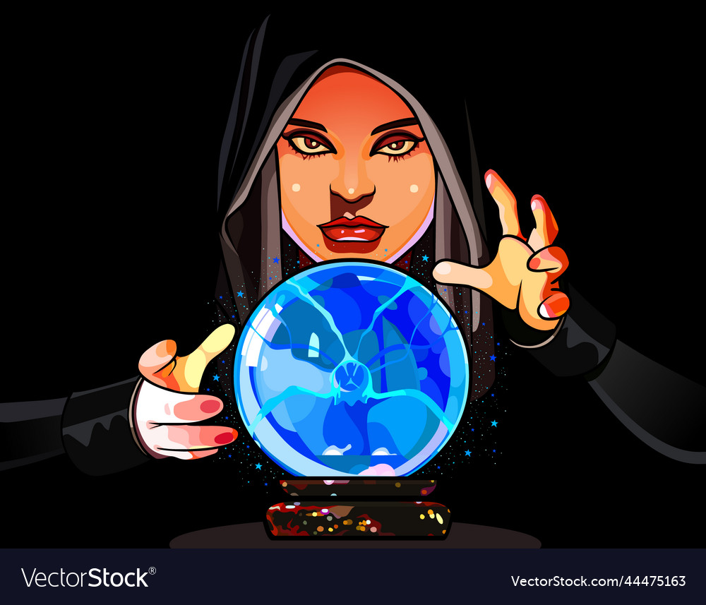 Cartoon beautiful woman fortune teller Royalty Free Vector