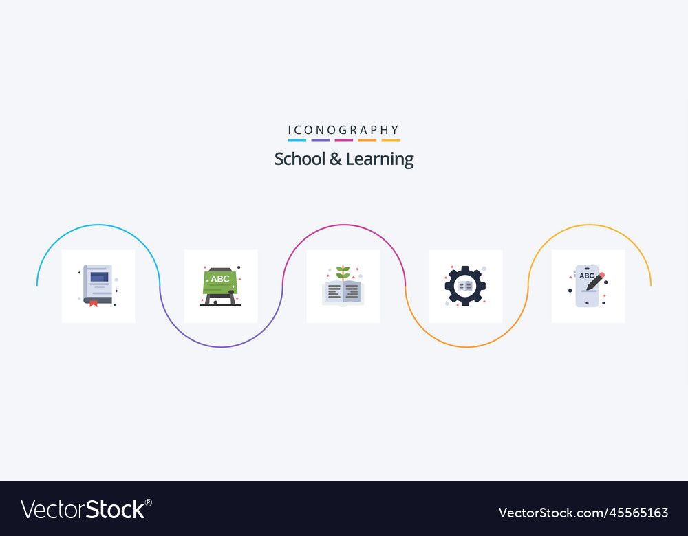 School and learning flat 5 icon pack including