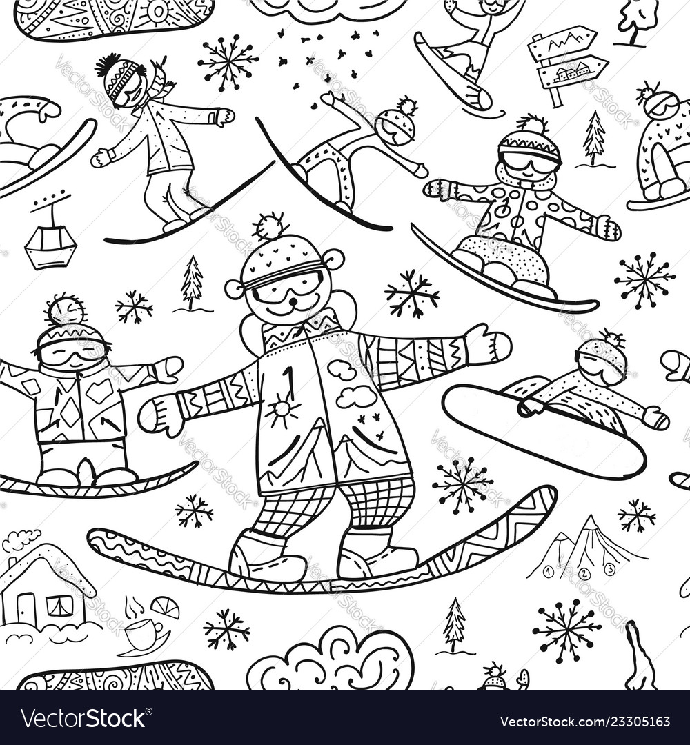 Snowboard time seamless pattern for your design vector image Snowboard time seamless pattern for your design