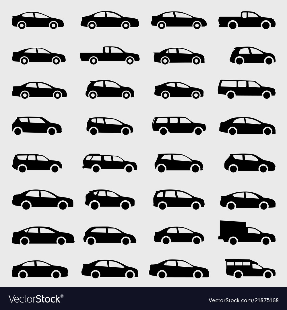 Cars icons set on gray background Royalty Free Vector Image