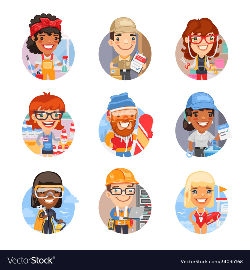 Cartoon people avatars with different professions Vector Image Cartoon people avatars with different professions Vector Image