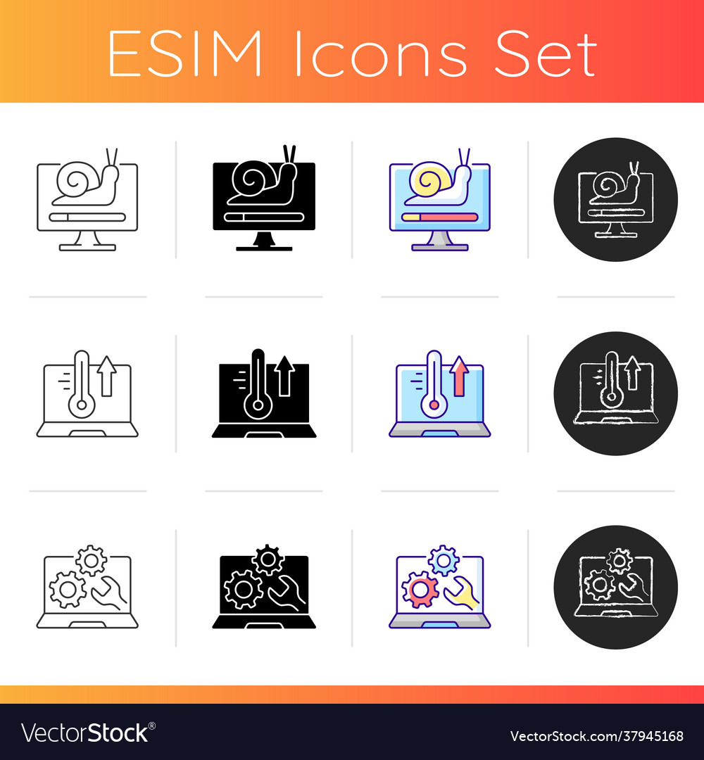 Computer problems icons set vector image Computer problems icons set