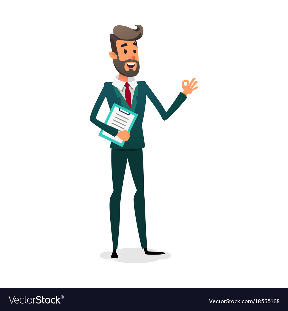 Funny cartoon investor showing ok sign Royalty Free Vector