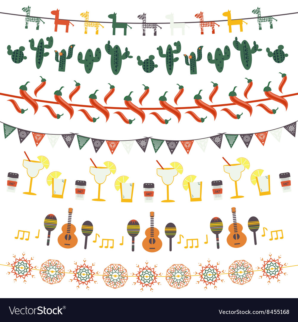 Hanging Festive Mexican Banners Flags Garlands Vector Image