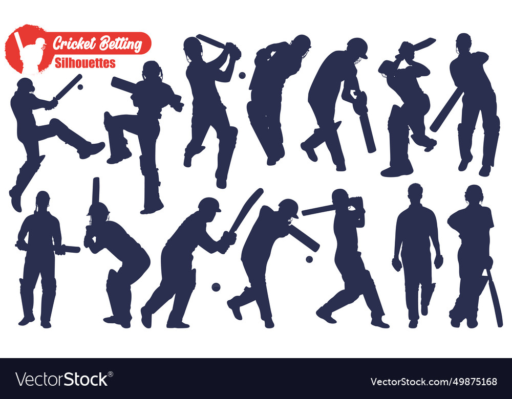 Male cricket player batting silhouettes pack vector image Male cricket player batting silhouettes pack