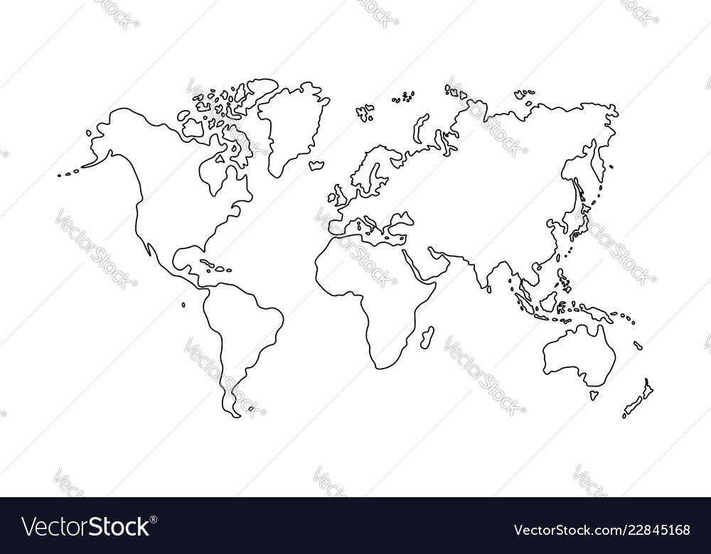 Outline World Map On White Background Royalty Free Vector