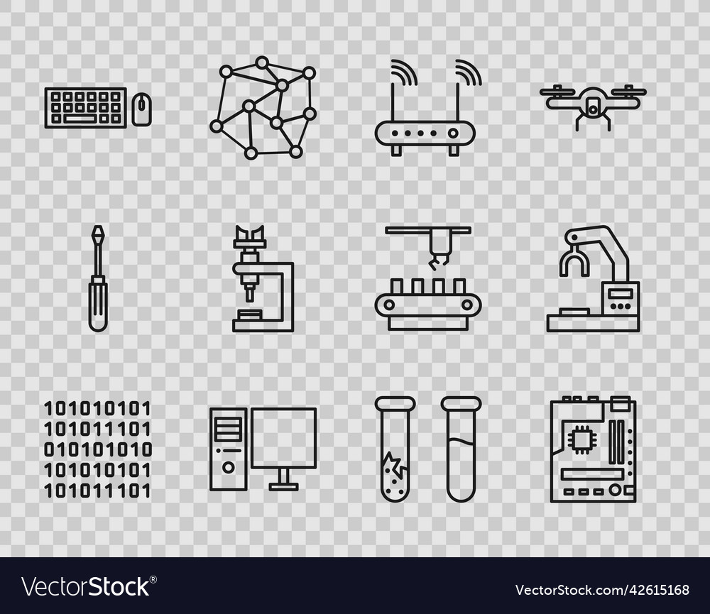 Set line binary code motherboard router and wi