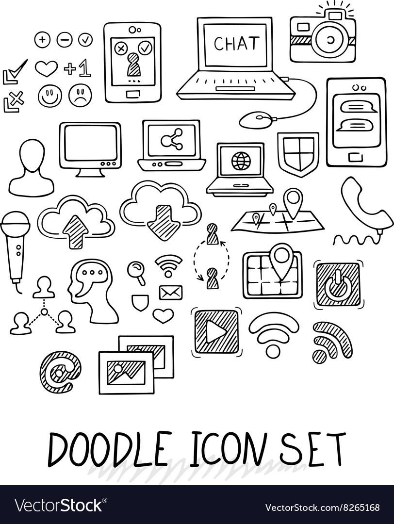 Set of universal doodle icons variety topics