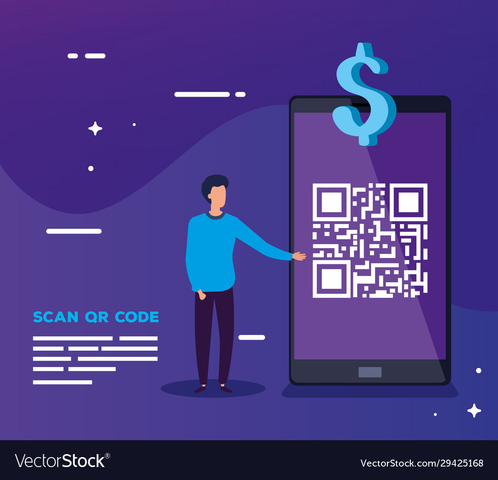 Smartphone scan code qr with business man vector image Smartphone scan code qr with business man