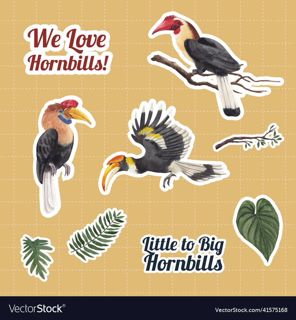 Sticker template with hornbill bird