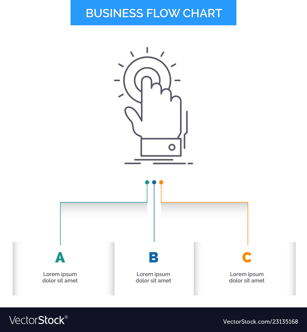 Touch click hand on start business flow chart vector image Touch click hand on start business flow chart