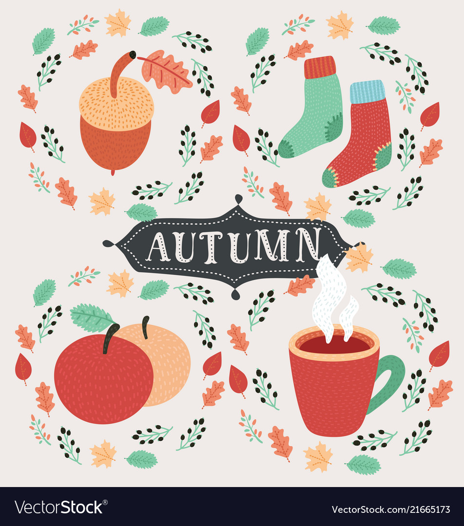 Autumn icon and objects set for design vector image Autumn icon and objects set for design