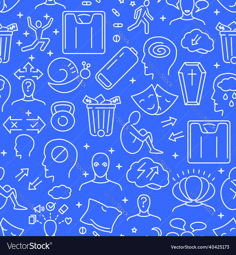 Bipolar disorder seamless pattern in line style vector image Bipolar disorder seamless pattern in line style