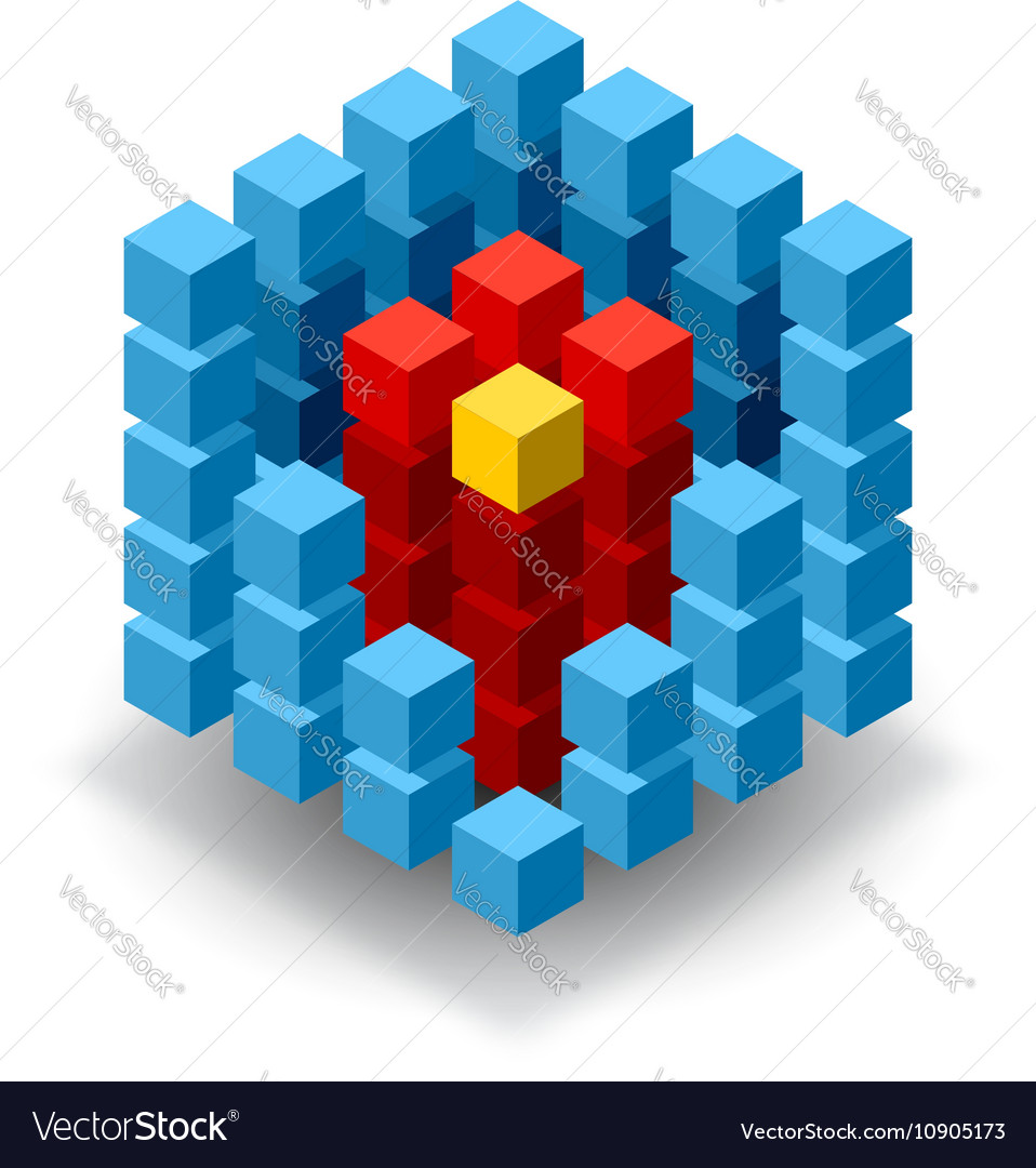 Blue cube logo with red segments