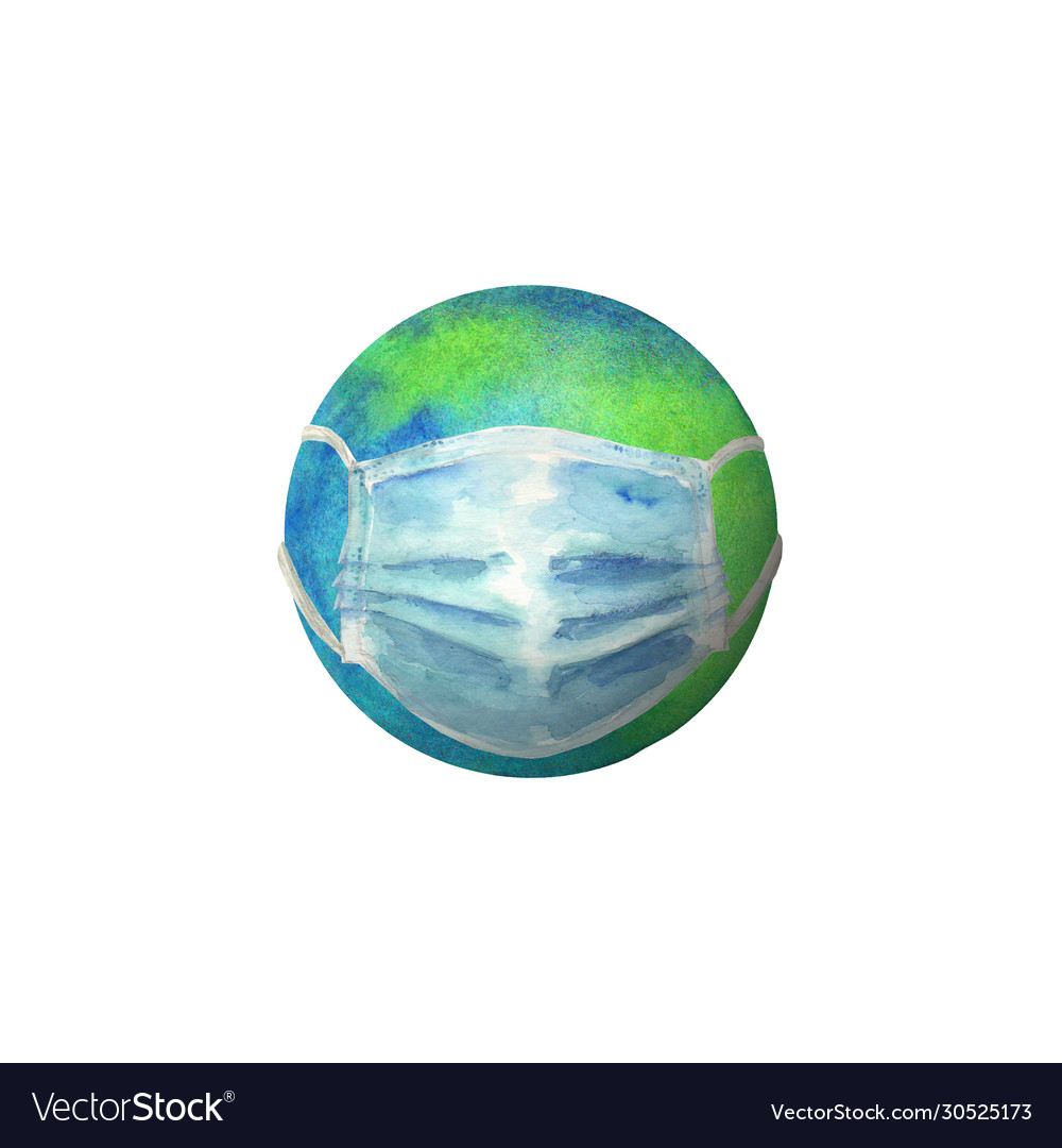 Earth with protective face mask against vector image Earth with protective face mask against