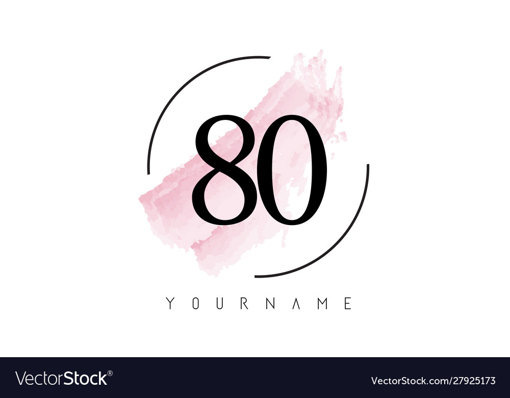 Number 80 watercolor stroke logo design Royalty Free Vector