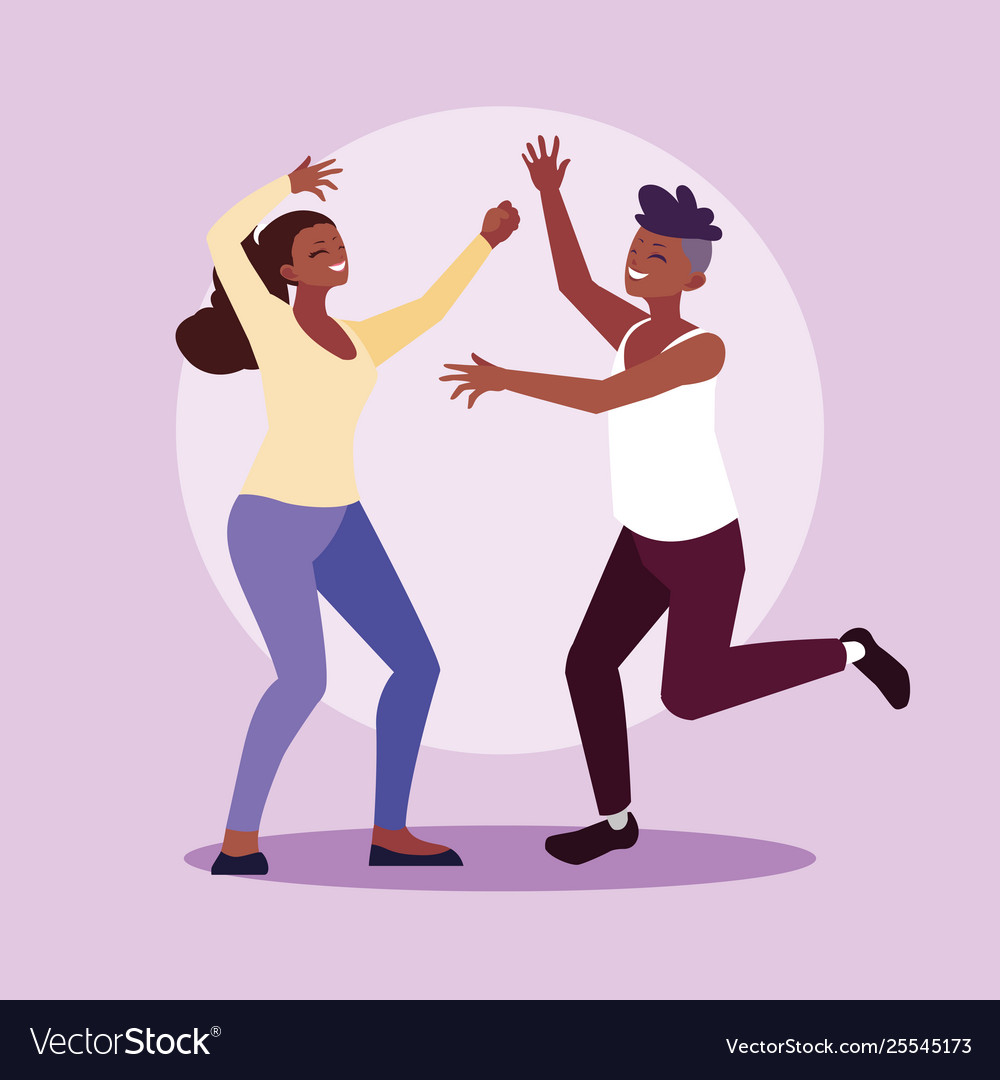 Young afro couple celebrating with hands up