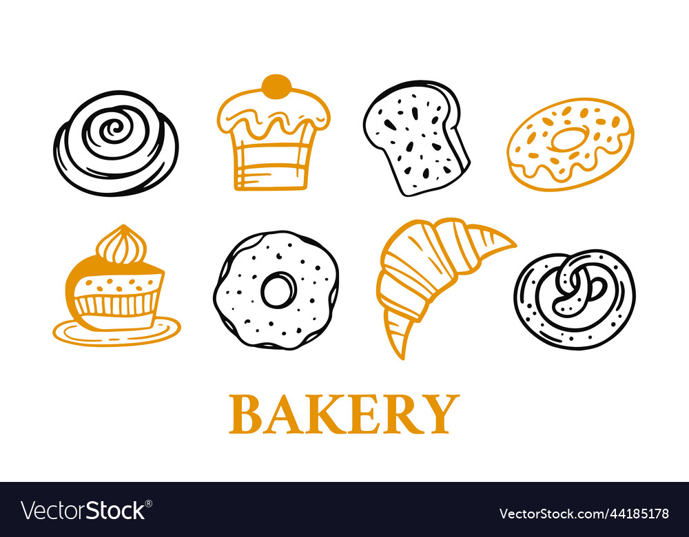 Bakery hand drawn icon set