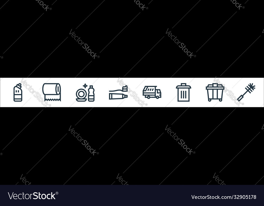 Cleaning line icons linear set quality vector image Cleaning line icons linear set quality