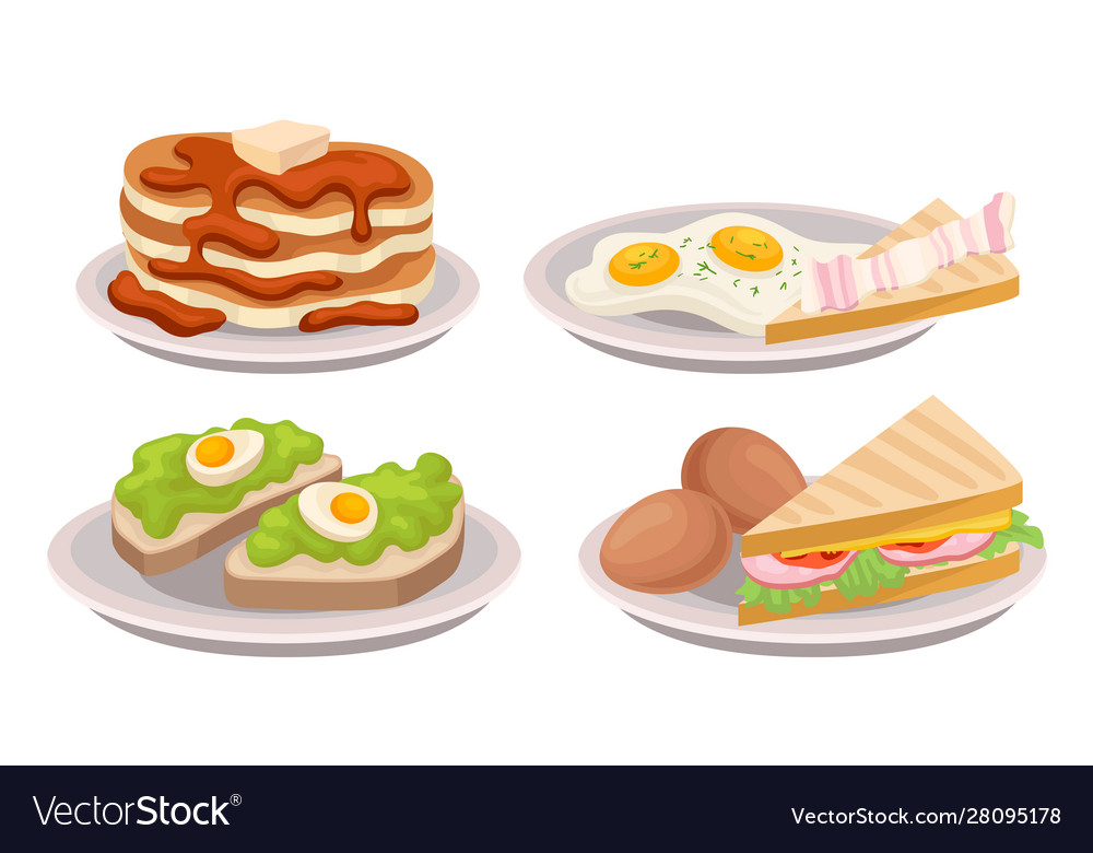 Delicious breakfast meal items isolated Royalty Free Vector