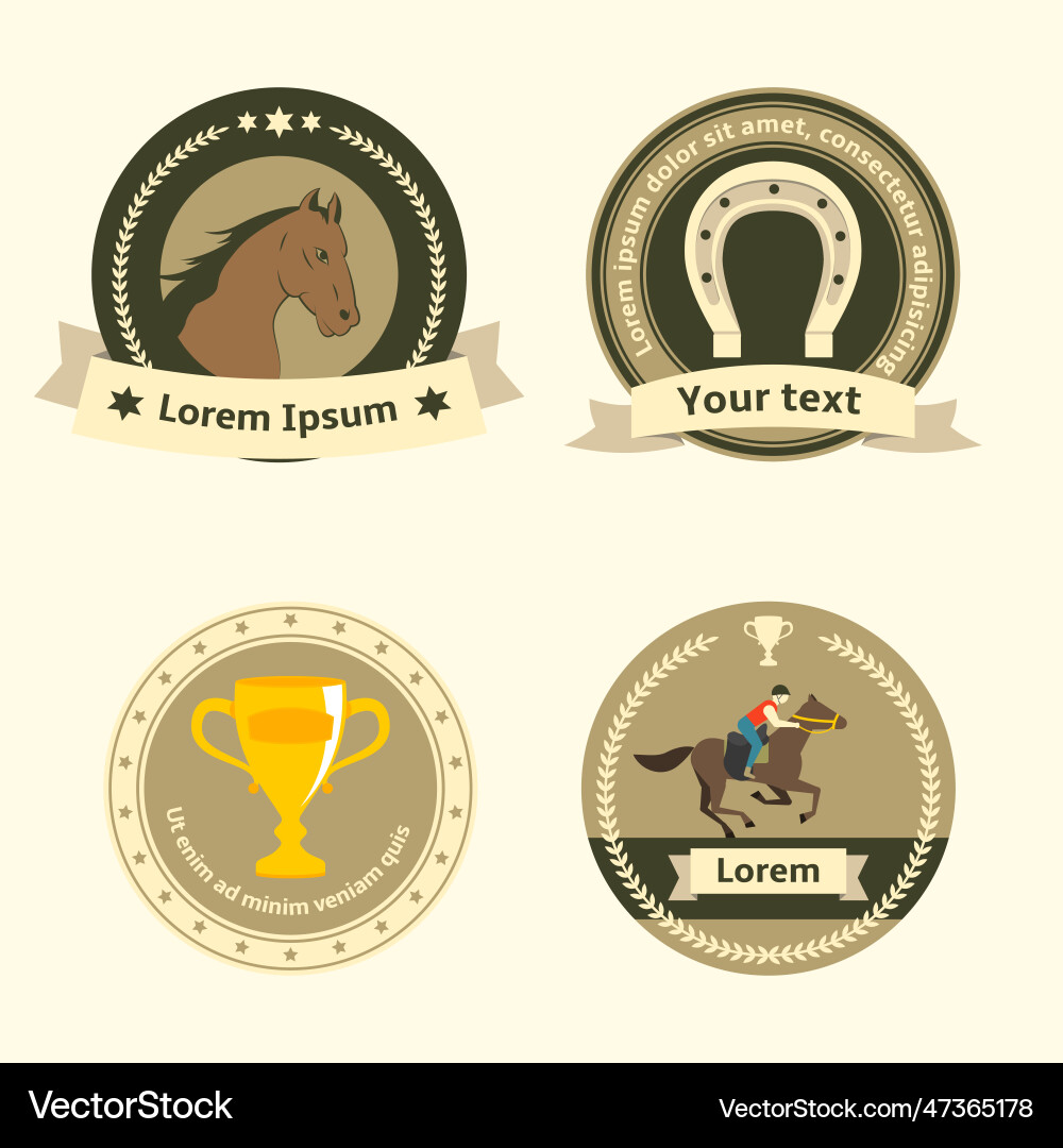 Horseback riding flat badges and labels Royalty Free Vector