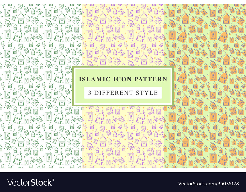 Islamic pattern thin line icons on white