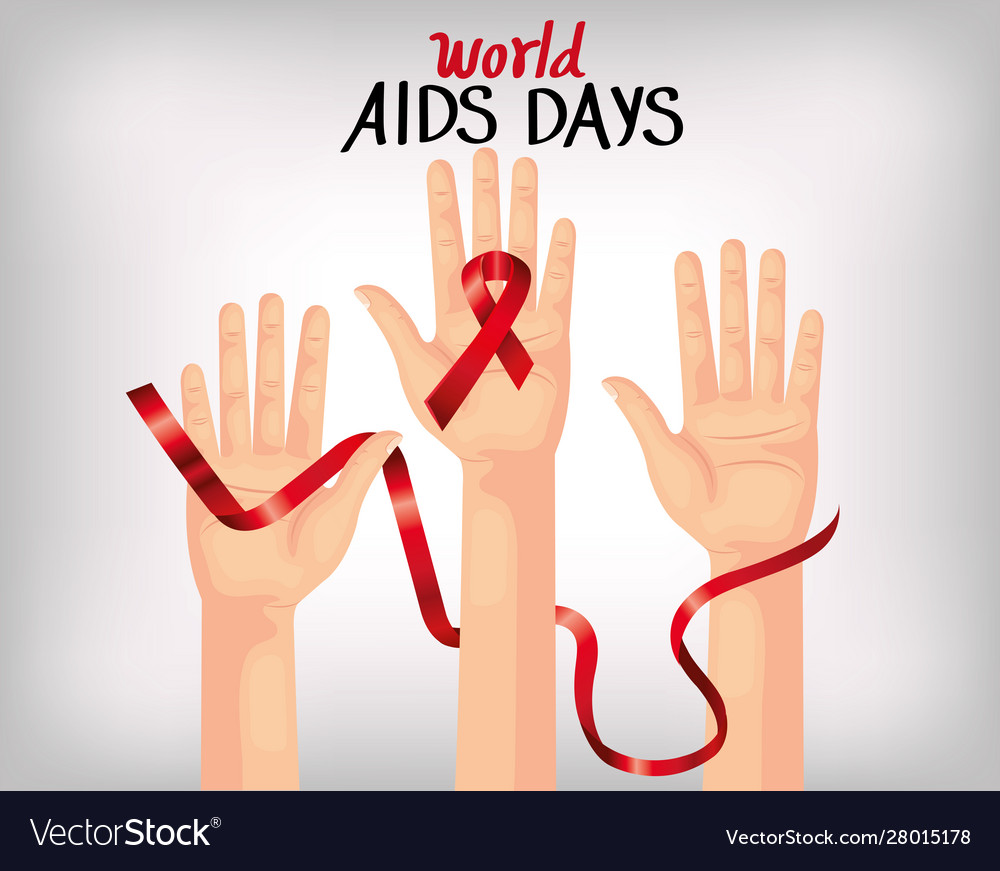 Poster world aids day with hands and ribbon