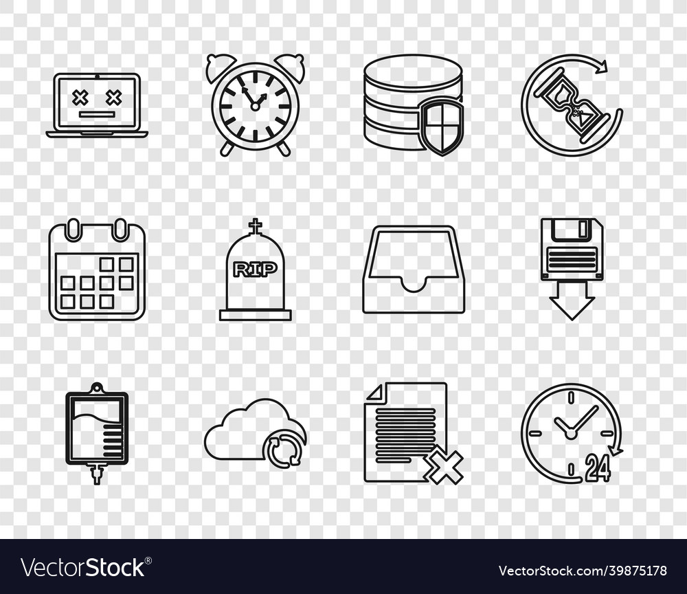 Set line iv bag clock 24 hours database vector image Set line iv bag clock 24 hours database