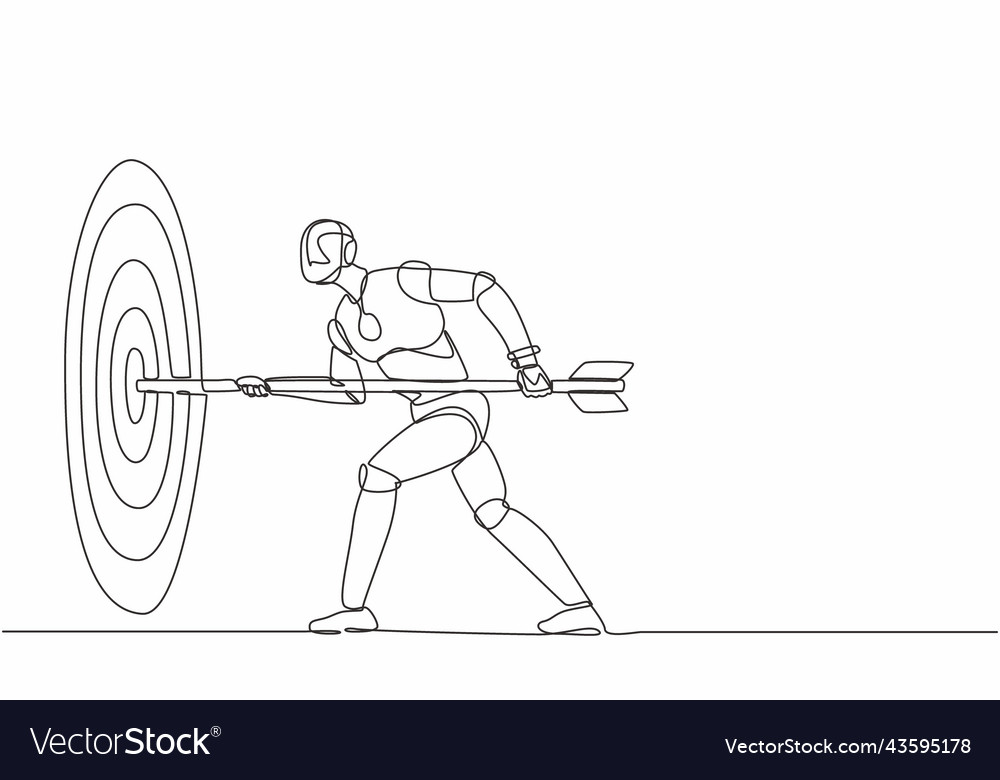 Single continuous line drawing robot hold arrow vector image Single continuous line drawing robot hold arrow