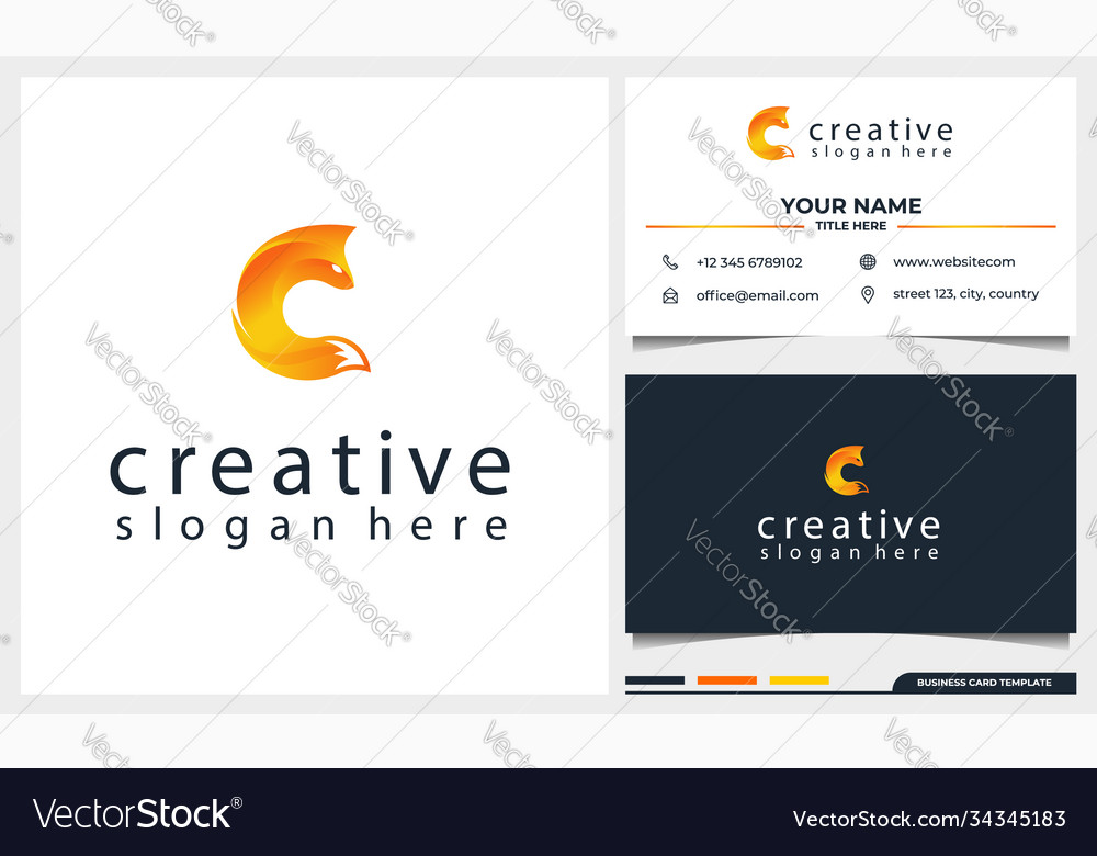 Abstract fox orange wolf with business card