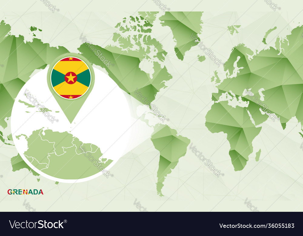 Grenada Map In The World America Centric World Map With Magnified Grenada Vector Image