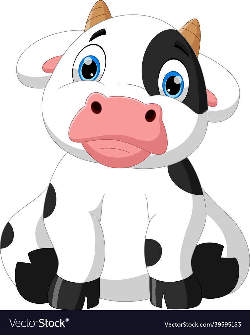 Cartoon cute baby cow posing sitting Royalty Free Vector