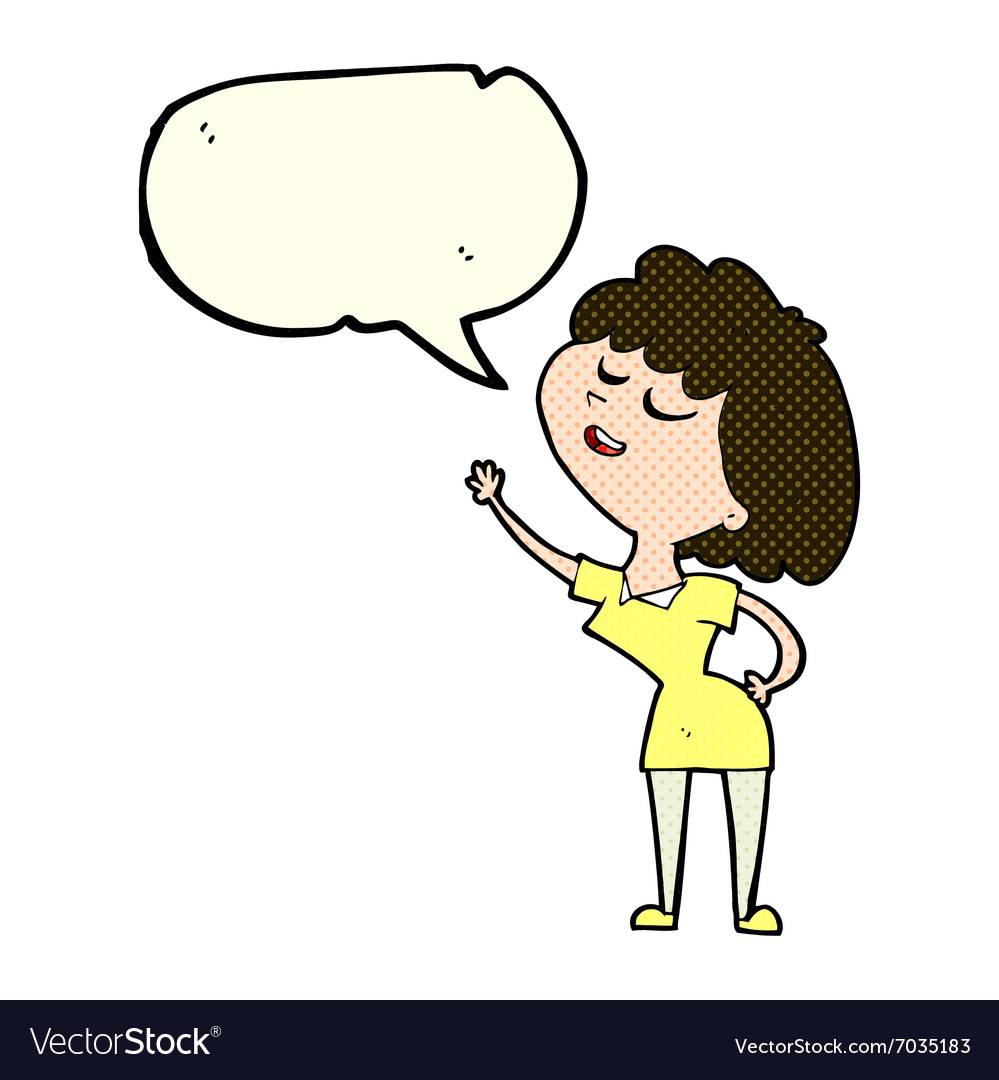 Cartoon happy woman about to speak with speech Vector Image