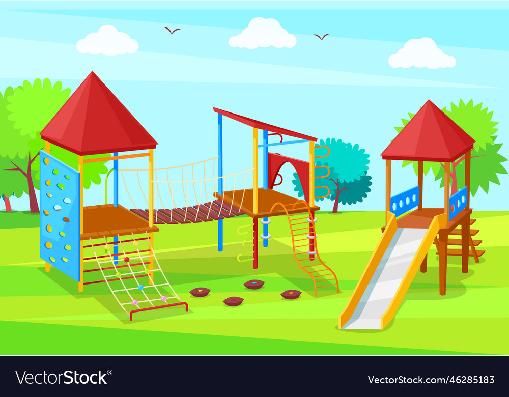 Children playground with swings and slide